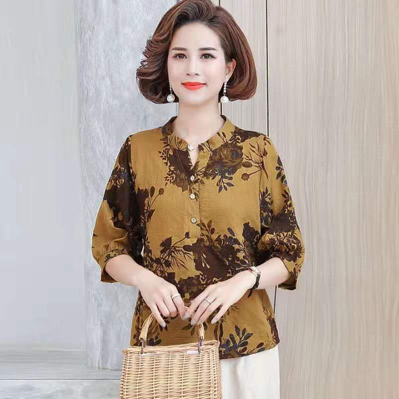 Áo thun cotton tay lửng thời trang cho phụ nữ trung niên
