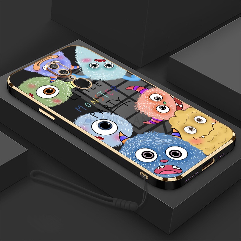 Ốp Điện Thoại TPU Dẻo Mạ Điện In Hình Quái Vật Nhỏ Có Dây Đeo Cho oppo f11 oppo f11 pro