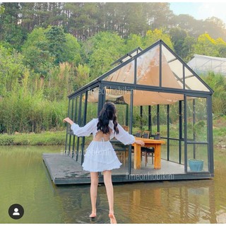Đầm Hoa Khoét Eo Xoè ( Ảnh Thật)