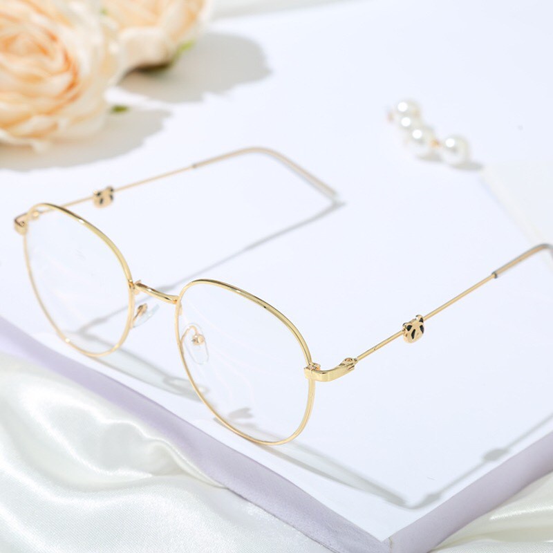 Mắt kính gọng kim loại form tròn gấu trúc siêu dễ thương hot trend- Hata24h