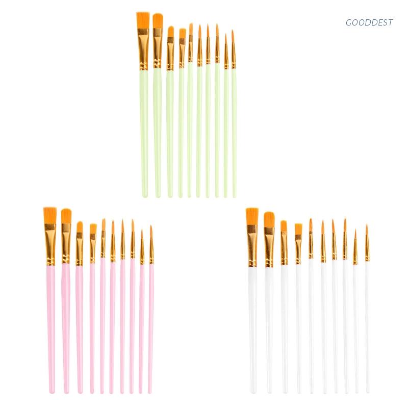 Set 10 Cọ Vẽ Tranh Màu Nước Với Đầu Cọ Bằng Nylon Linh Hoạt Tiện Dụng