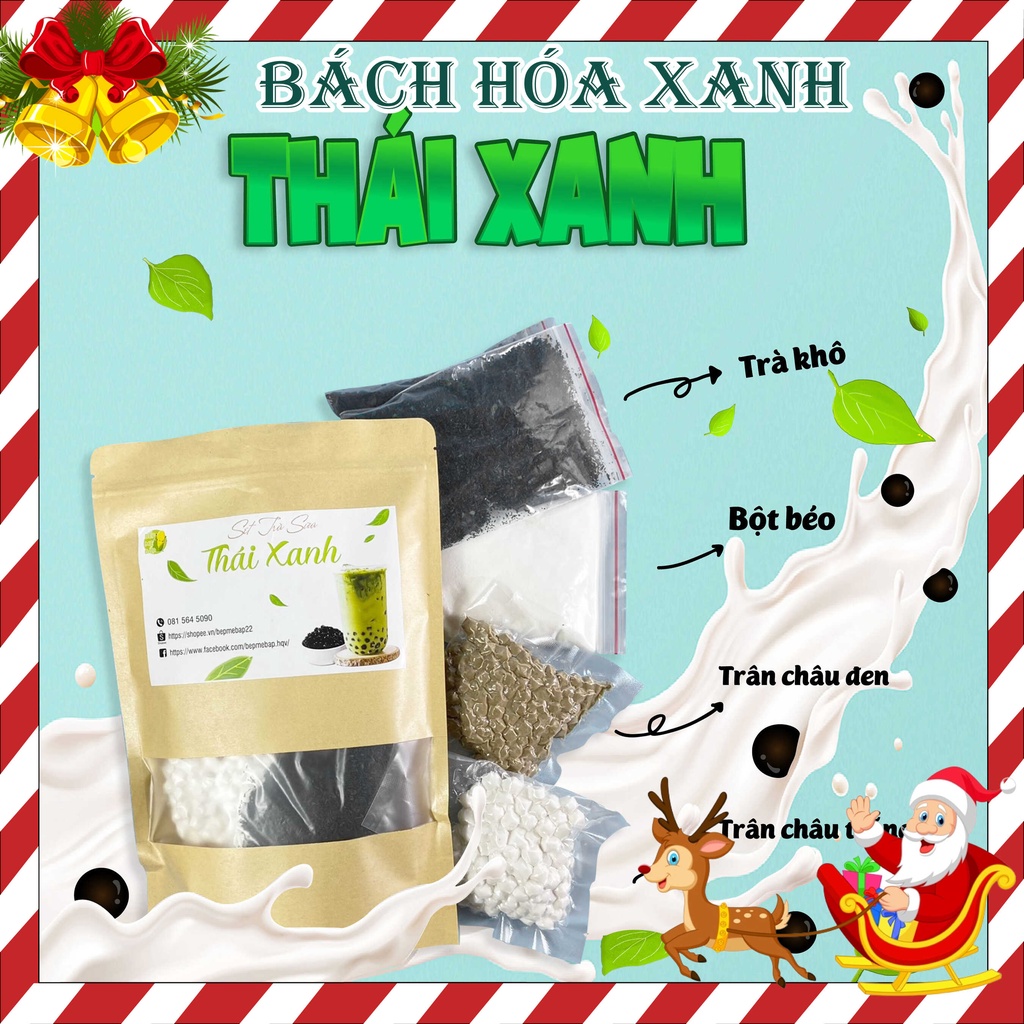 SET Trà Sữa Thái Xanh Thơm Ngon, Béo Ngậy - Set Nguyên Liệu Trà Sữa (2-3 Lít Trà) Tặng Kèm Công Thức- Bách Hóa Xanh