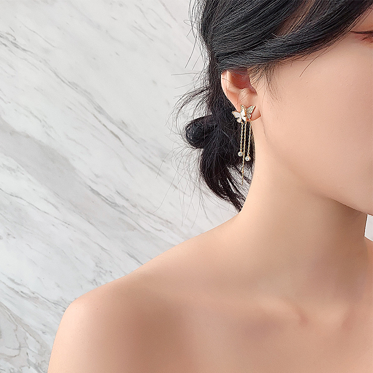 Đôi Bông Tai Mạ Bạc 925 Dáng Dài Hình Bướm Xinh Xắn Cho Nữ