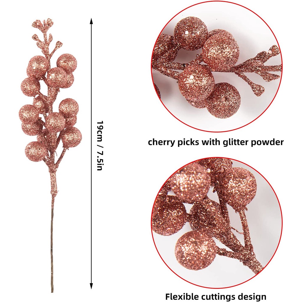 Set 10 Phụ Kiện Trang Trí Cây Thông Giáng Sinh Đính Kim Sa Lấp Lánh