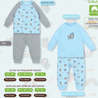 Bộ quần áo cotton dày Lullaby, bộ nỉ dài tay bé trai Lullaby cao cấp thu đông NH 673P