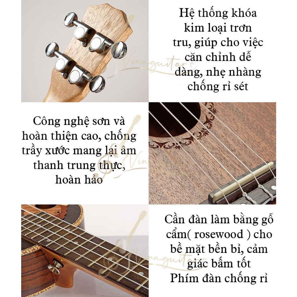 Đàn ukulele Concert 23inch Music UK - 23 (Tặng kèm Full 9 Món Phụ Kiện) - Vinaguitar phân phối chính hãng