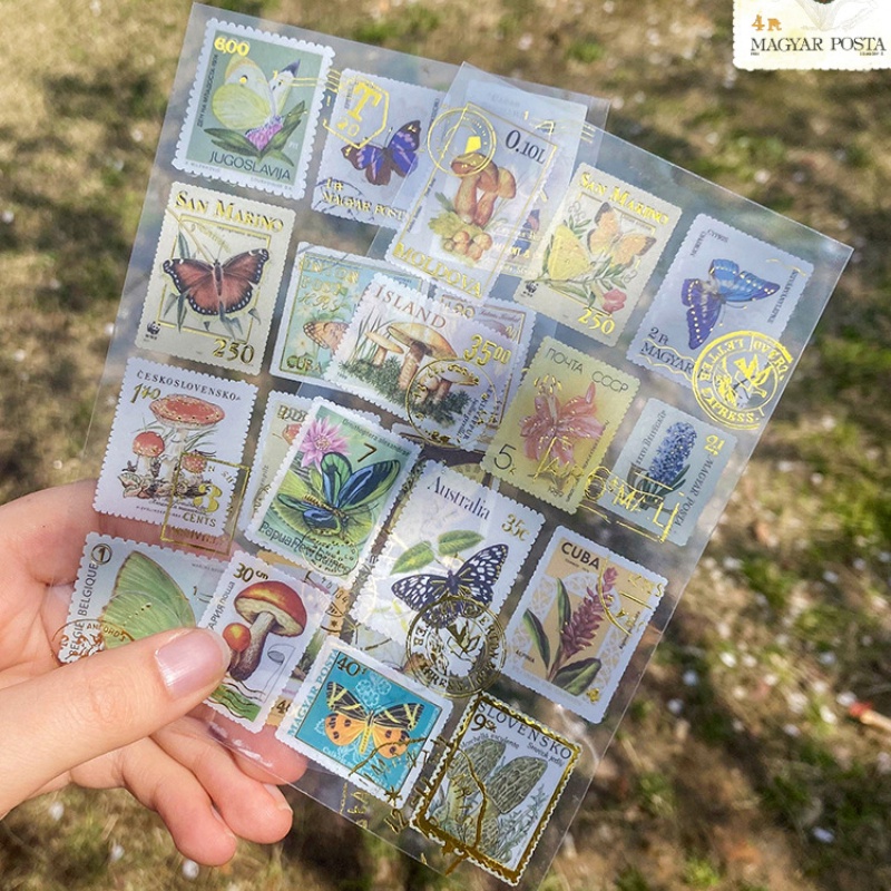 Set 24 miếng dán RUIXIANG trang trí phong bì bằng PVC chống thấm nước họa tiết bướm cổ điển