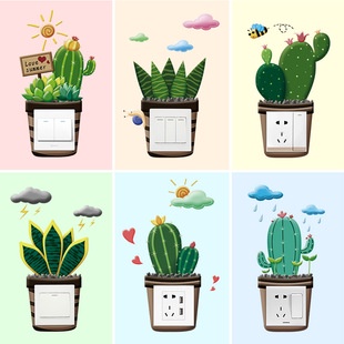 Decal dán tường chậu cây xương rồng 05