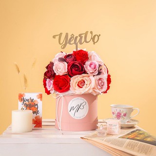 Lẵng hoa lụa tròn Lava Queen