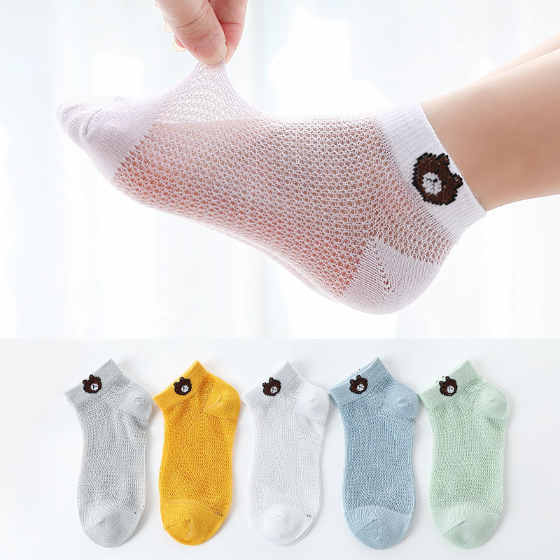 Set 5 đôi vớ lưới cổ thấp họa tiết gấu hoạt hình dễ thương cho trẻ sơ sinh 0-8 tuổi