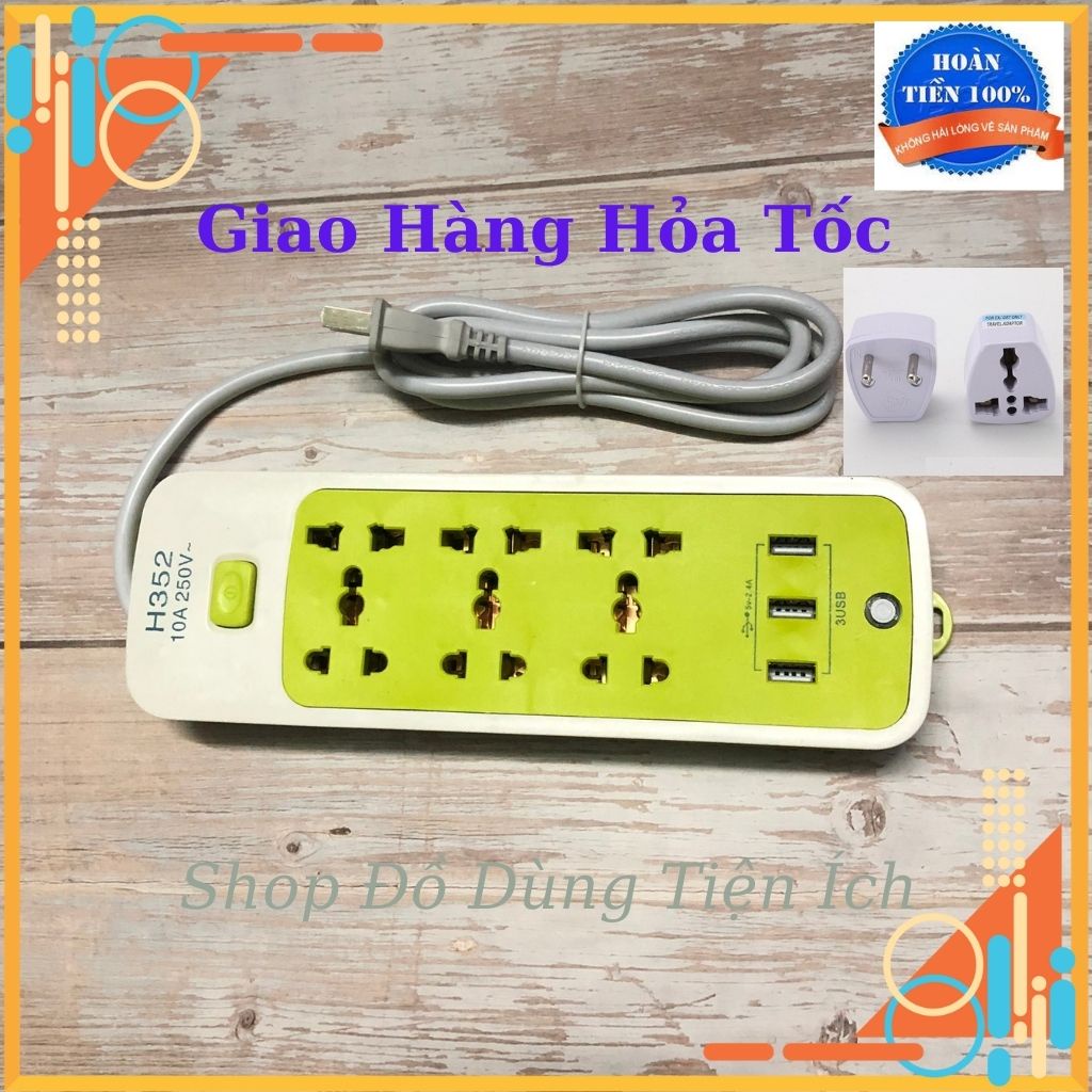 Ổ Cắm Điện Đa Năng Chống Giật 6 Ổ Cắm và 3 Cổng USB Màu Xanh Tiện Dụng Cho Gia Đình, An Toàn Khi Sử Dụng