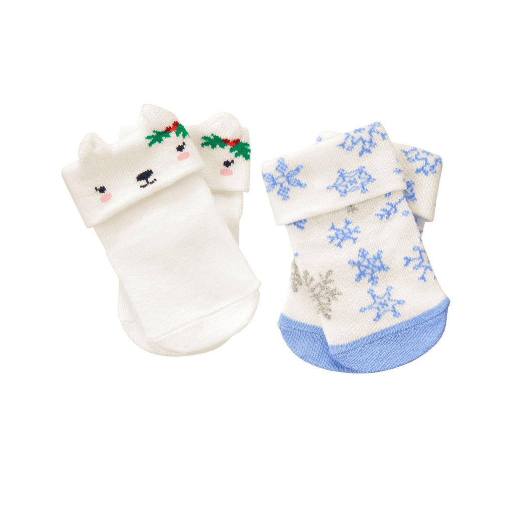 Set 2 đôi vớ bé trai/bé gái chính hãng Gymboree nhập từ Mỹ - Gymboree Cat & Snowflake Socks - Snow White