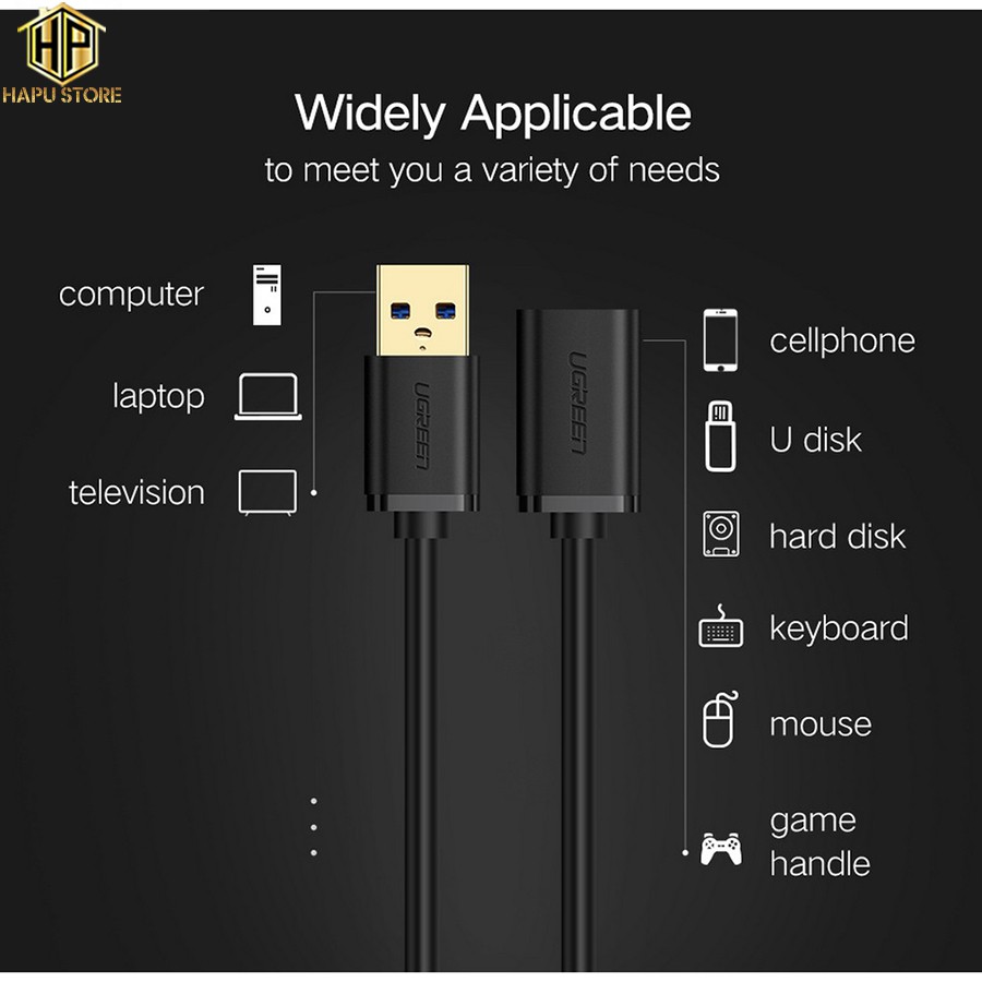 Dây nối dài USB Ugreen 30127 dài 3m chuẩn USB 3.0 chính hãng - Hapustore