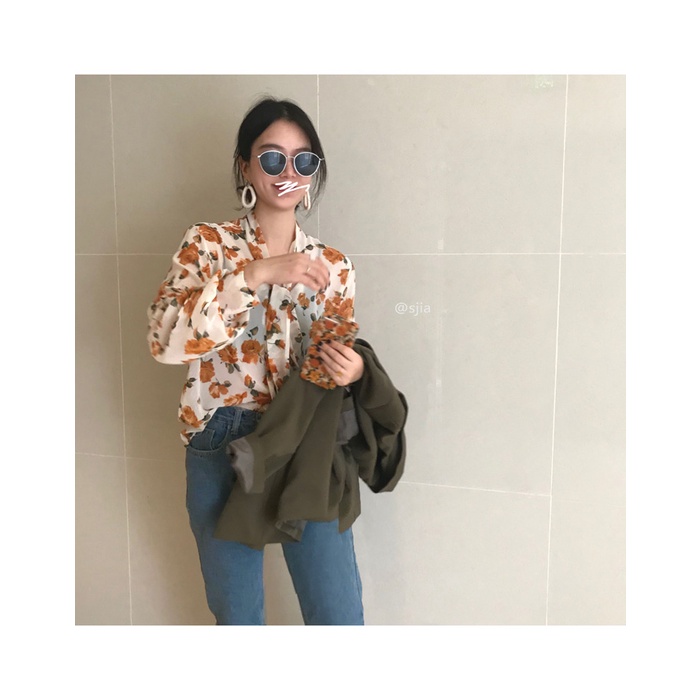 Áo Sơ Mi Nữ Dài Tay Họa Tiết Hoa Thời Trang Hàn Quốc