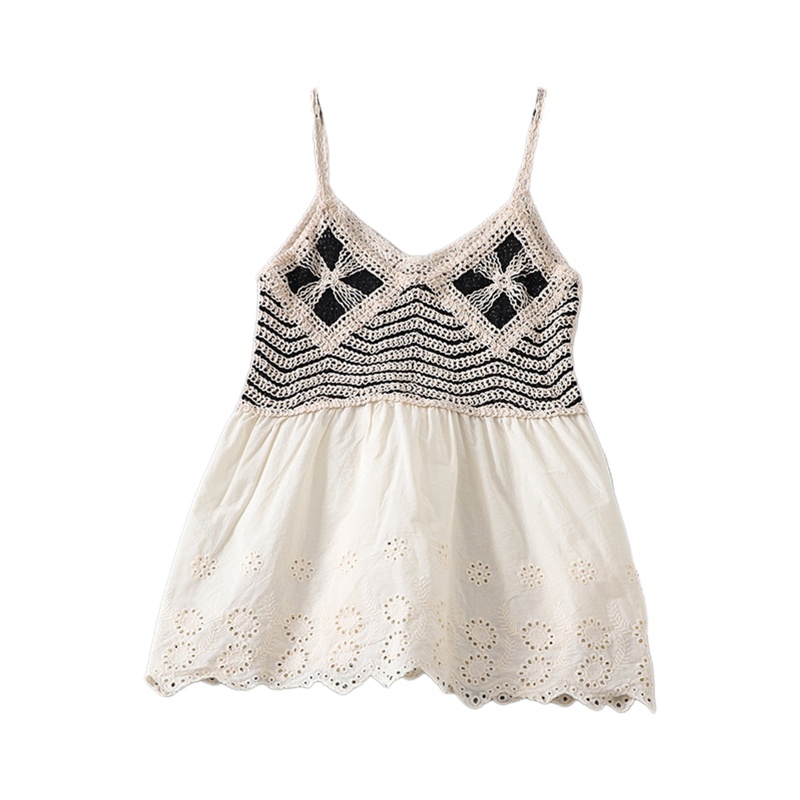 Áo Croptop Dệt Kim Sát Nách Cổ Tròn Phối Ren Rỗng Thời Trang Cho Nữ