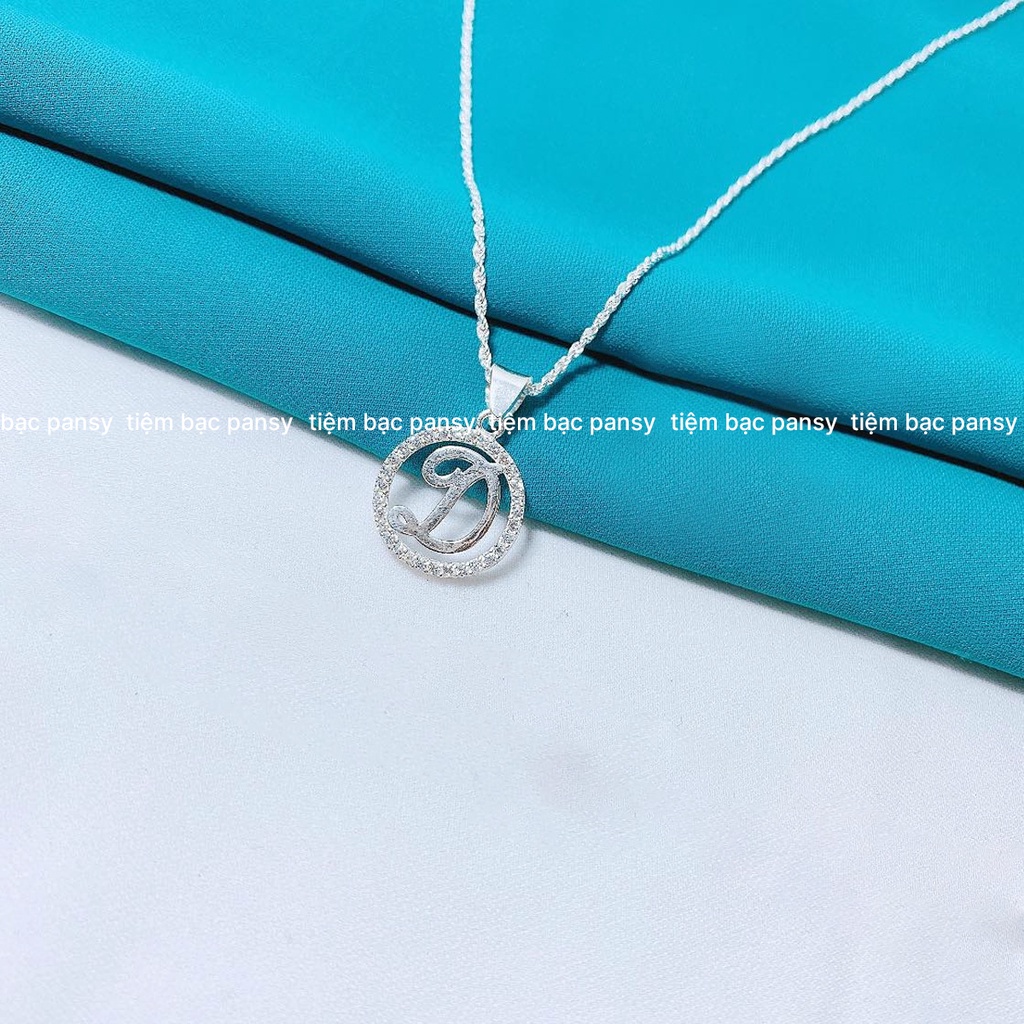 Dây chuyền bạc nữ PANSY mặt chữ cái theo tên - Vòng cổ nữ bạc ta 925 viền tròn nạm đá lấp lánh, có thể kết hợp đeo đôi