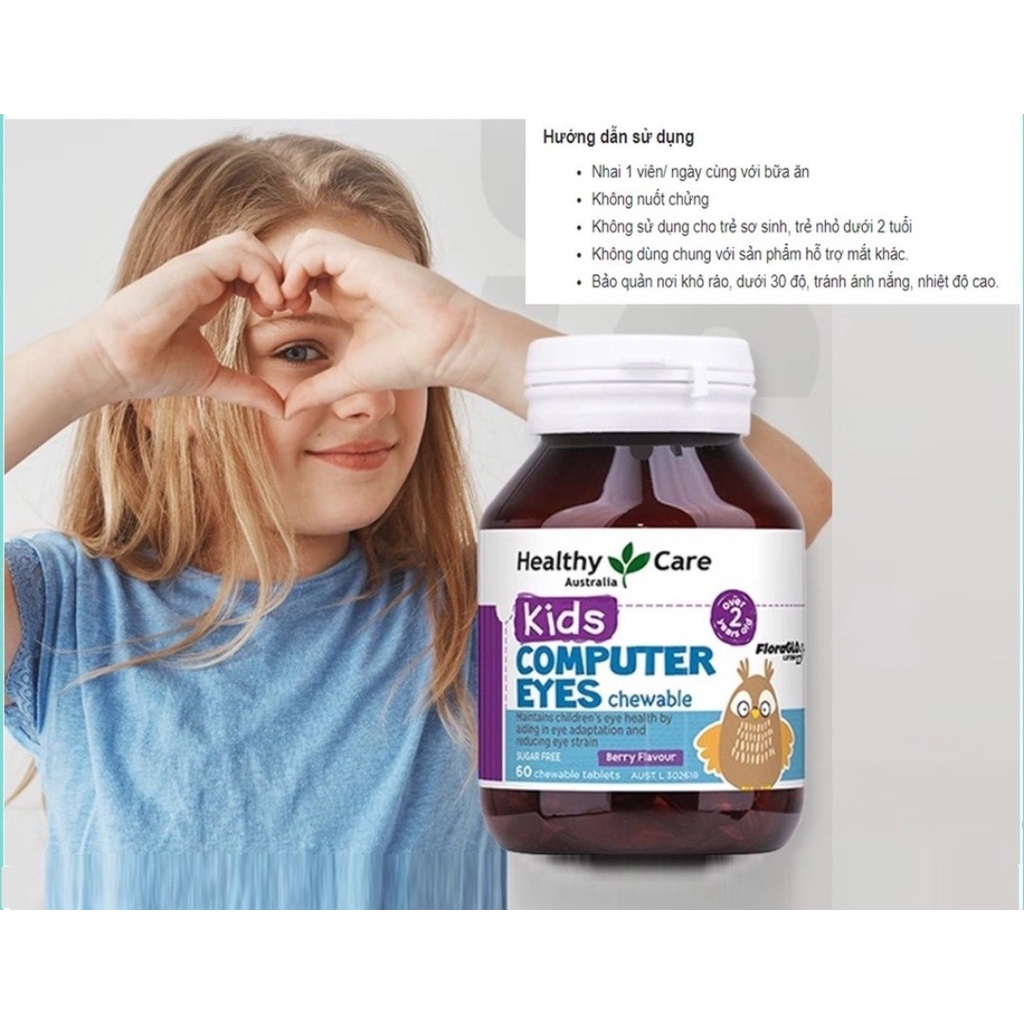 Viên Bổ Mắt Healthy Care Kids Computer Eyes Úc - Bổ sung dưỡng chất bảo vệ, nuôi dưỡng mắt cho bé (60 viên) Extaste