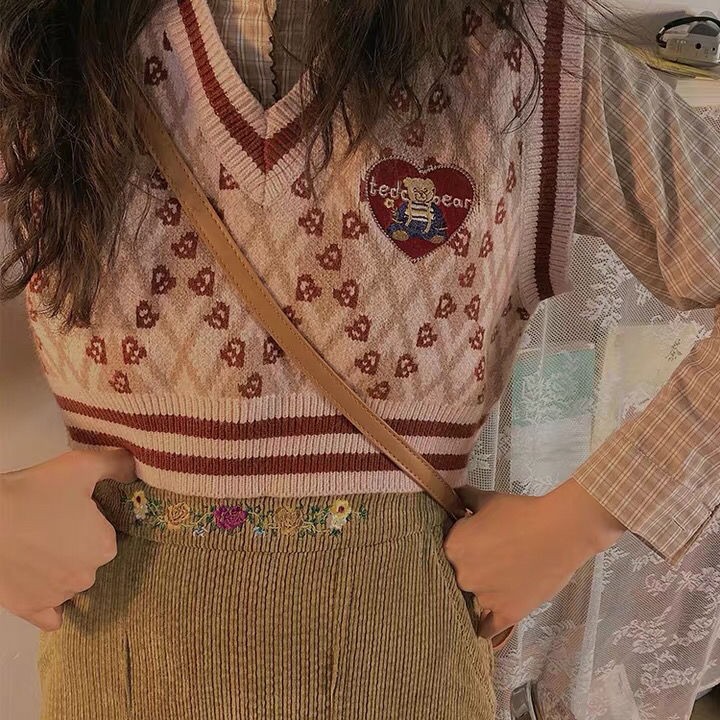 Áo Khoác Len Không Tay Cổ Chữ V Dáng Ngắn Phong Cách Retro