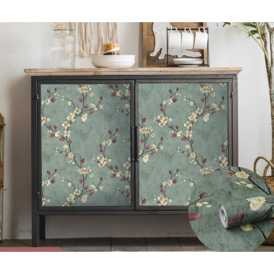 1 mét decal giấy dán tường nhành hoa cổ điển có keo sẵn - khổ rộng 45cm