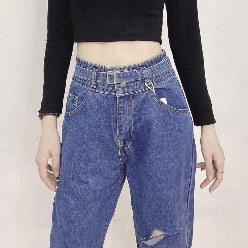 Quần baggy jean nữ trơn,thêu hoa thiết kế đơn giản, dễ mix ,vải denim dày dặn, mang thoái mái,quần jeans Q_boutique