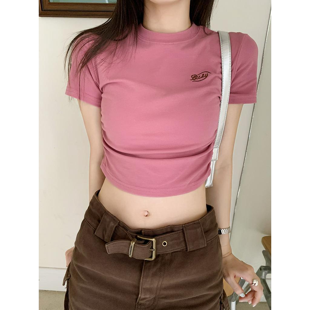 Áo Thun Dáng Ôm Ngắn Tay Thêu Hình Phong Cách Cổ Điển 62627