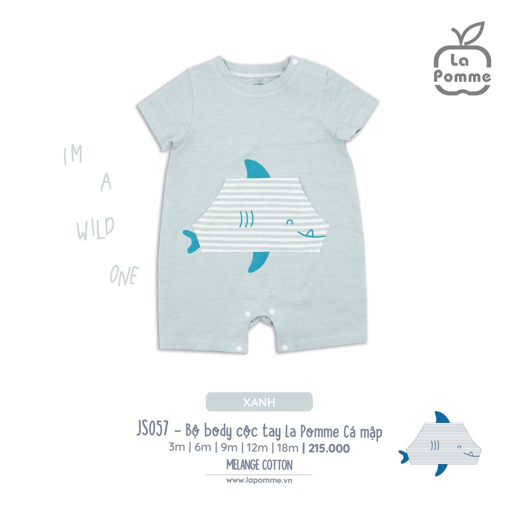 Body La Pomme cộc tay Cotton cao cấp mềm mịn thoáng mát thấm hút tốt túi bụng cá mập vây cho bé trai bé gái JS057