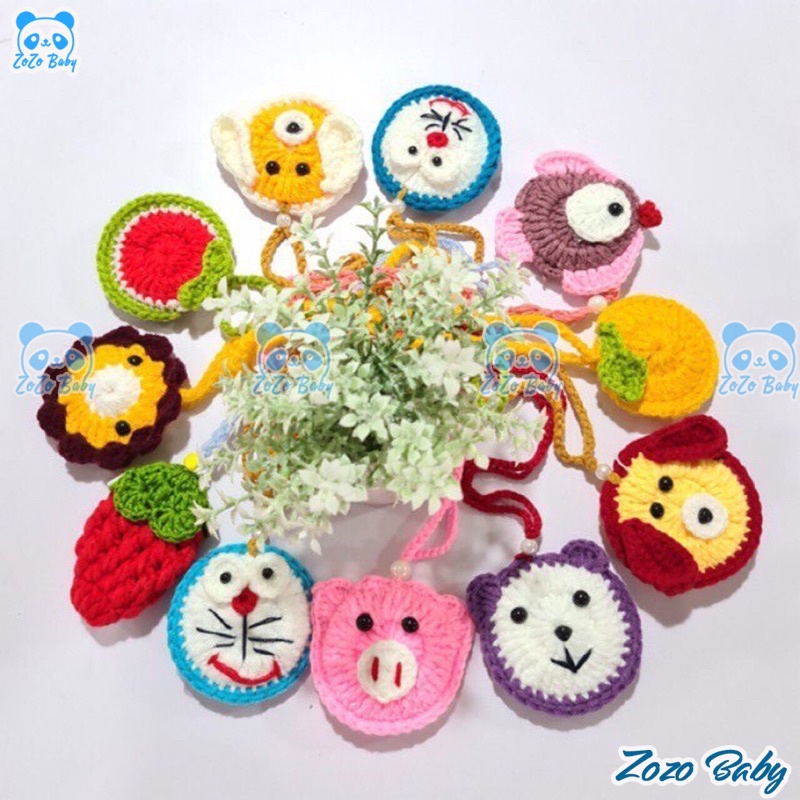 Túi tỏi len Handmake hoạ tiết đáng yêu có dây đeo cho bé sơ sinh-zozobaby