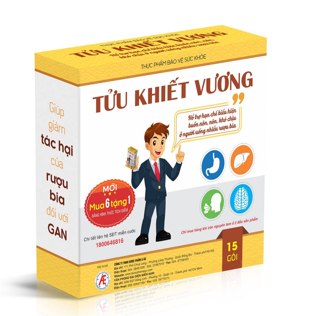 Tửu Khiết Vương - Hỗ Trợ Giải Độc và Bảo Vệ Gan do uống nhiều rượu bia (15 gói)