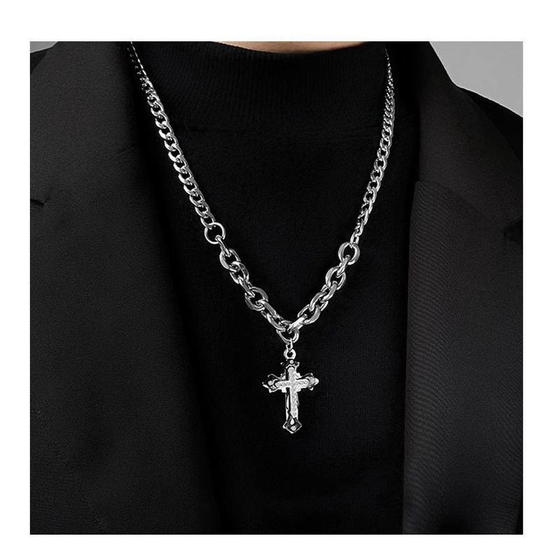 Vòng cổ Thép Không Gỉ Mặt Thánh Giá Đính Đá Nhân Tạo Thời Trang Dành Cho Nam
