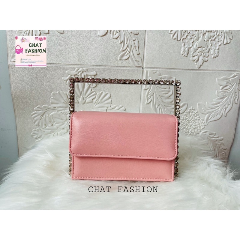 Túi clutch dự tiệc vuông nắp gập cá tính viền đá (Sale xả kho)