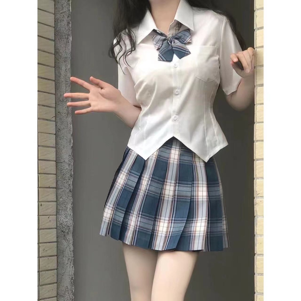 Sweet and spicy college style short-sleeved jk shirt Women's  new waist slimming uniform shirt design chic top Japanese style top hOkT