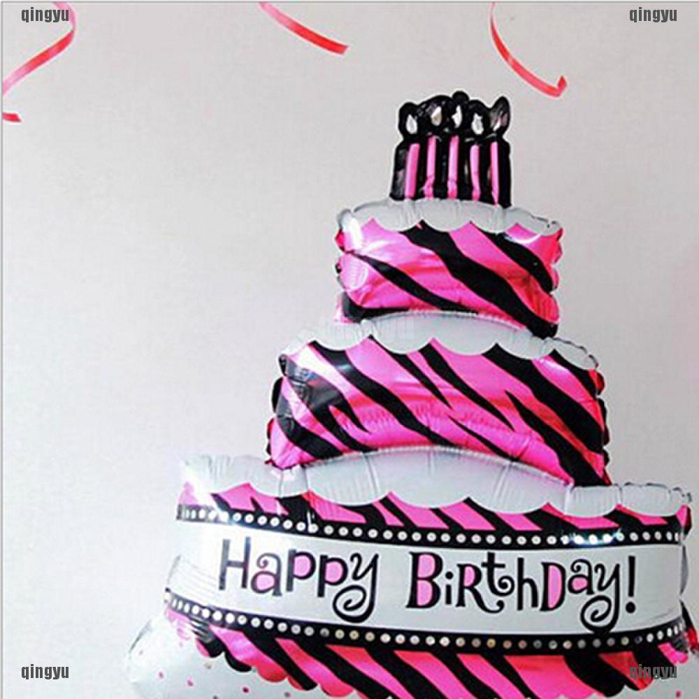 Bong Bóng Nhôm Hình Bánh Kem Chữ Happy Birthday Thời Trang