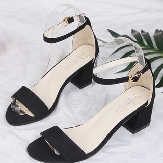 Dép Sandal cao gót 5 phân da lộn quai ngang đế vuông- GCG02