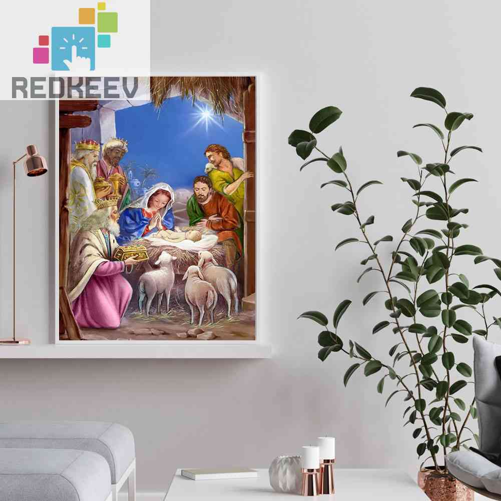 Bộ Tranh Đính Đá 5D Tự Làm Toàn Diện Họa Tiết Chúa Jesus Sinh Ra Được Trang Trí Nhà Cửa