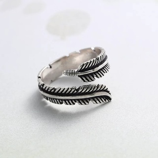 NHẪN BẠC ĐEN THÁI STYLE LÔNG VŨ CÁ TÍNH **BẠC 925