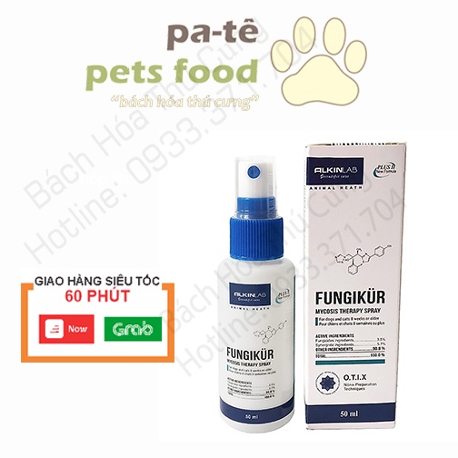 Xịt nấm, viêm da, ghẻ Alkin Fungikur cho thú cưng chó mèo chai 50ml - Hàng chính hãng