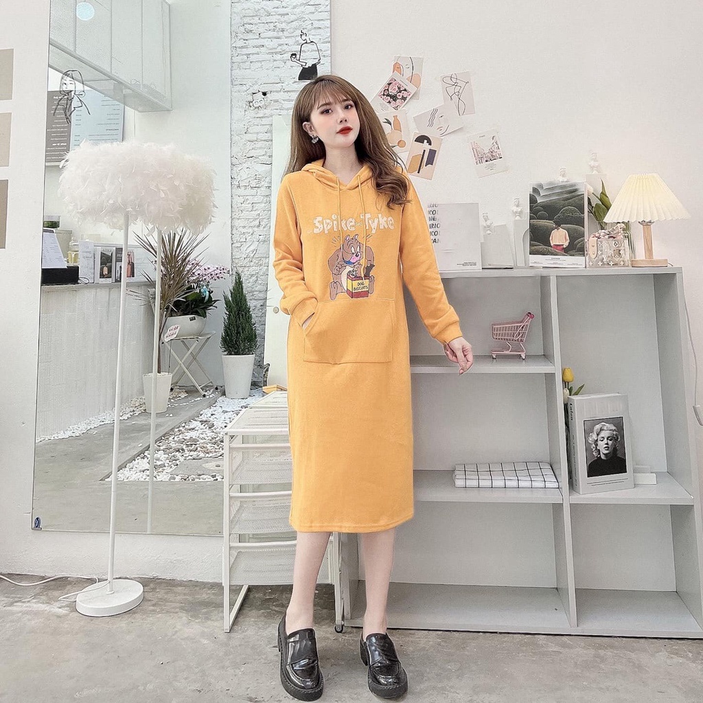 Đầm suông dài , váy suông bầu thu đông chất nỉ Gemmy House Spike