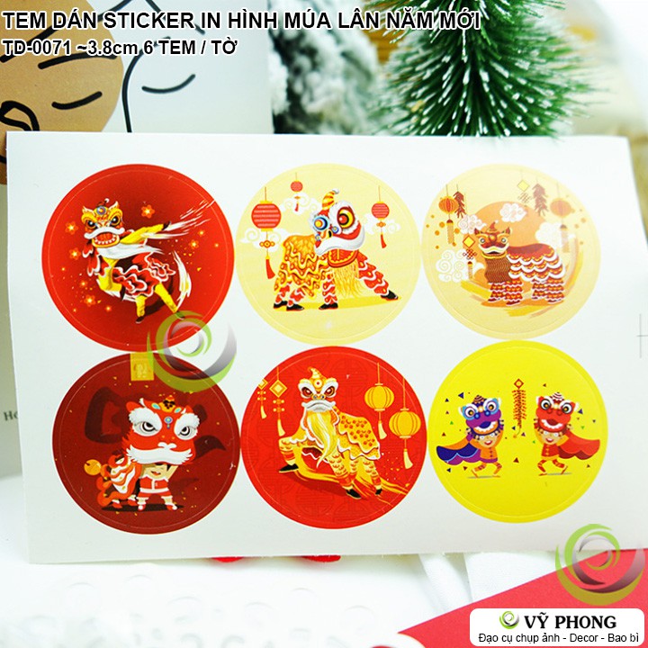 TEM DÁN STICKER NHÃN DÁN IN HÌNH MÚA LÂN TẾT TRANG TRÍ NIÊM PHONG BAO BÌ HỘP BÁNH KẸO QUÀ TẶNG TD-0071