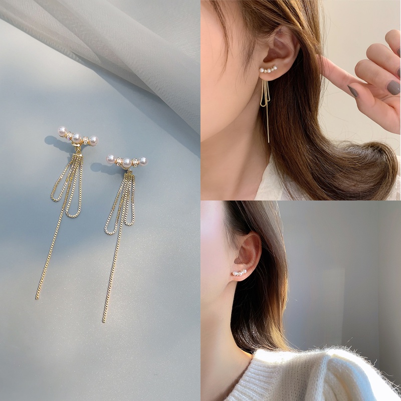 Bông Tai Mạ Bạc 925 Dáng Dài Đính Ngọc Trai Nhân Tạo Thời Trang