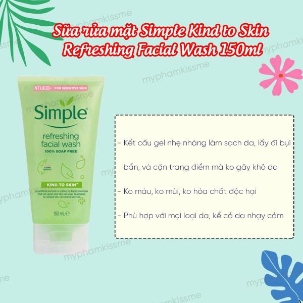 Sữa rửa mặt Simple giúp sạch da,dùng cho da mụn,da dầu,da khô,da nhờn