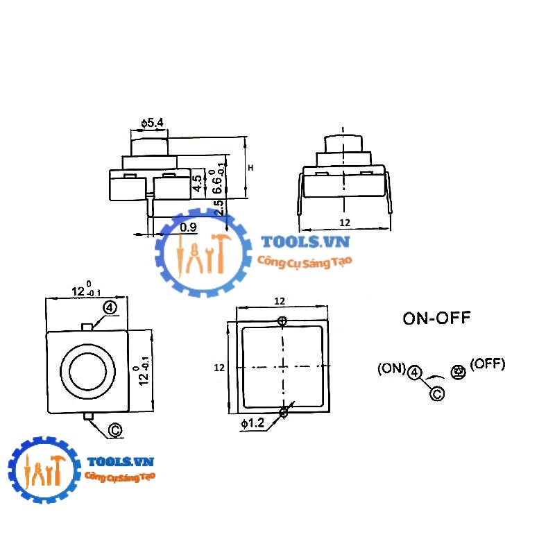 CÔNG TẮC NHẤN GIỮ- CÔNG TẮC ĐÈN PIN 2P 112D 12X12