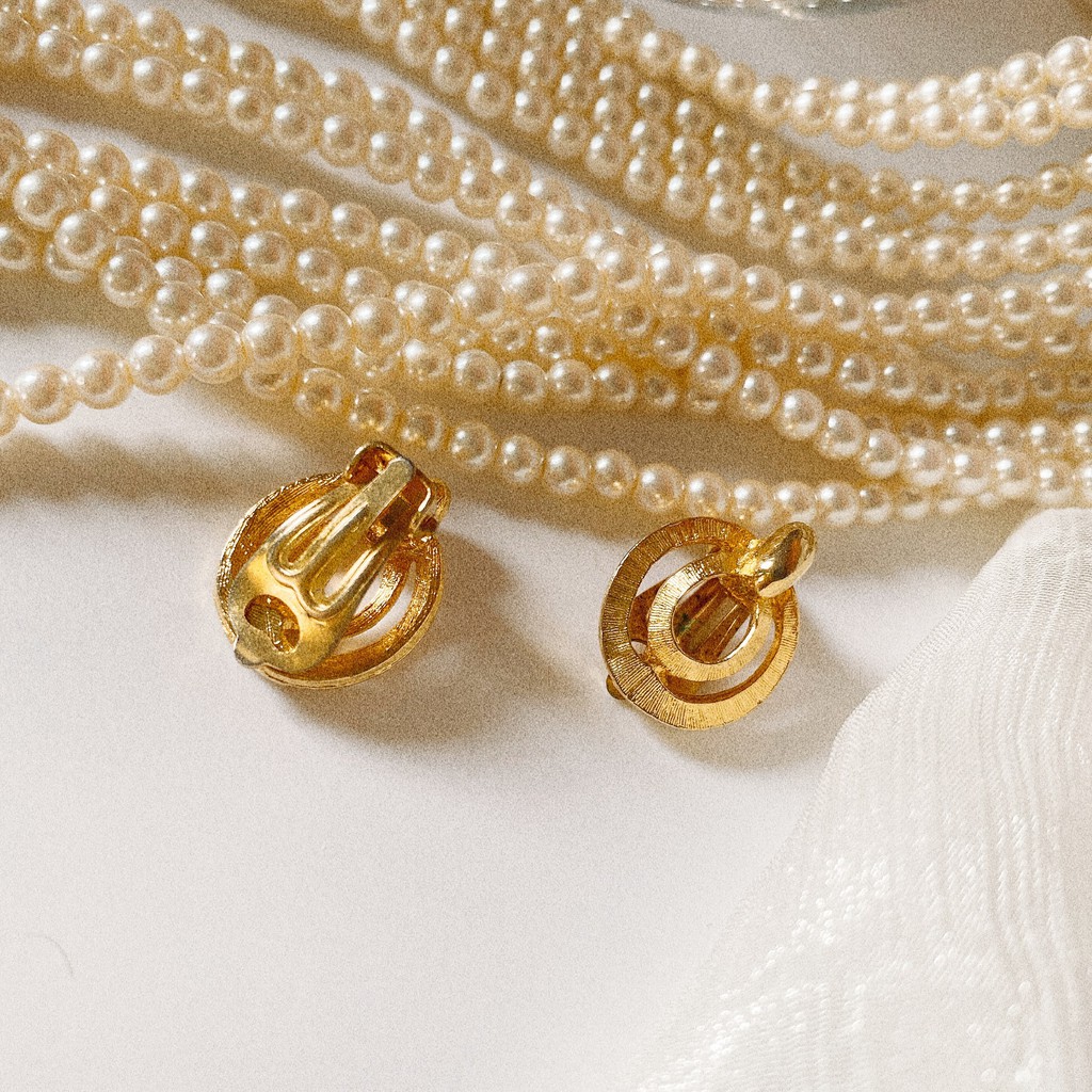 BÔNG TAI TRÒN VÀNG VINTAGE SECONDHAND BOU JEWELRY VINTAGE MÃ BT002