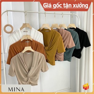 [HOT HOT] Áo crotop cổ tim, xoắn ngực se.xy/ Áo crt ngắn tay, vải motoghi phong cách ullzang