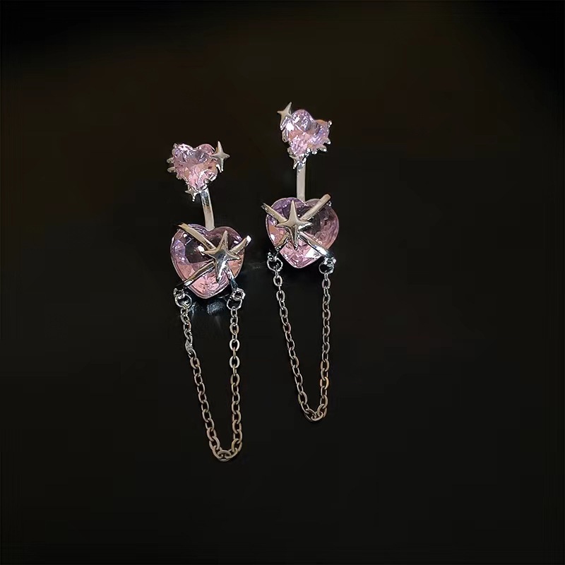 Khuyên Tai Tua Rua Hình Ngôi Sao / Trái Tim Đính Đá zircon Phong Cách Harajuku Ngọt Ngào Cho Nam