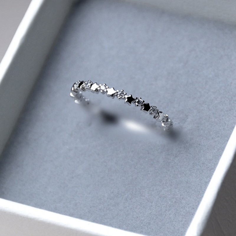 Cute Super Thin 925 Sterling Silver CZ Diamond Star Rings Wedding Engagement Party Gifts