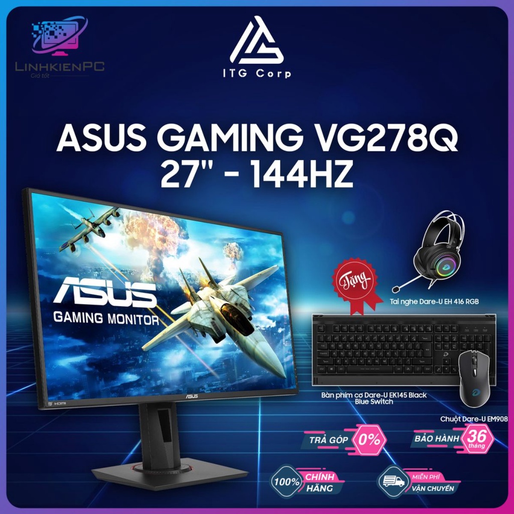 Màn hình Gaming Asus VG278Q 27inch, Full HD, 1ms, 144Hz, Tương thích với G-SYNC, Adaptive-Sync - linhkienpcgiatot