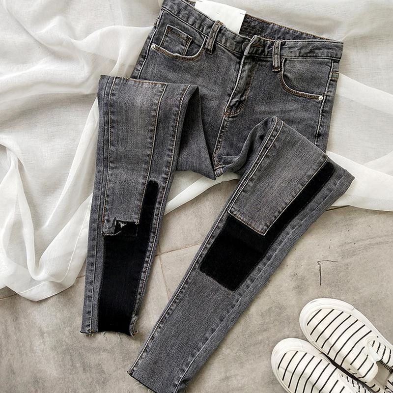 Quần Jeans Dài Phối Màu Tương Phản Thời Trang Cho Nữ Size S-2Xl 3 S