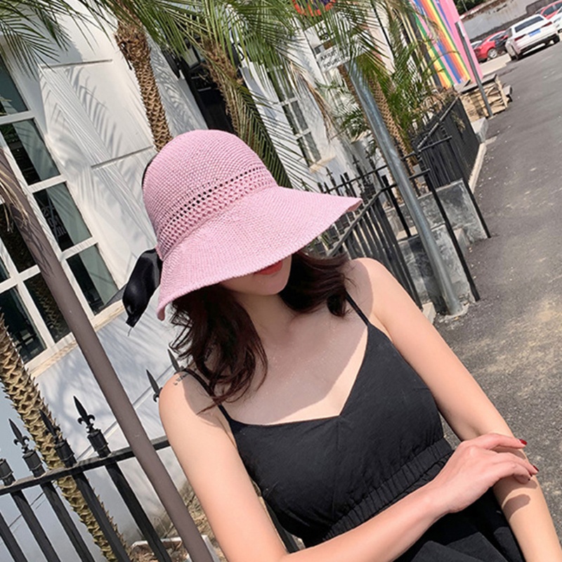 Xiangbao Mũ Vành Rộng Chống Nắng Đi Biển Mùa Hè Có Thể Cuộn Lại Phối Lưới Thắt Nơ Ngọt Ngào Cho Nữ