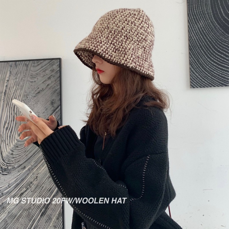 Nón đan len MG STUDIO chất liệu dày dặn phối màu độc đáo thời trang sang trọng