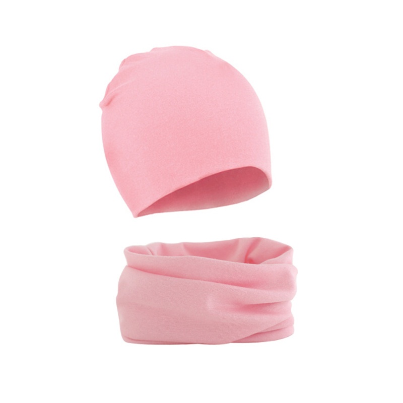 Set mũ trùm đầu và khăn choàng cổ cotton màu trơn giữ ấm thời trang thu đông cho bé trai và bé gái